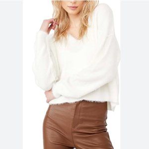 Free People White Copped Fuzzy Princess Sweater Size XS